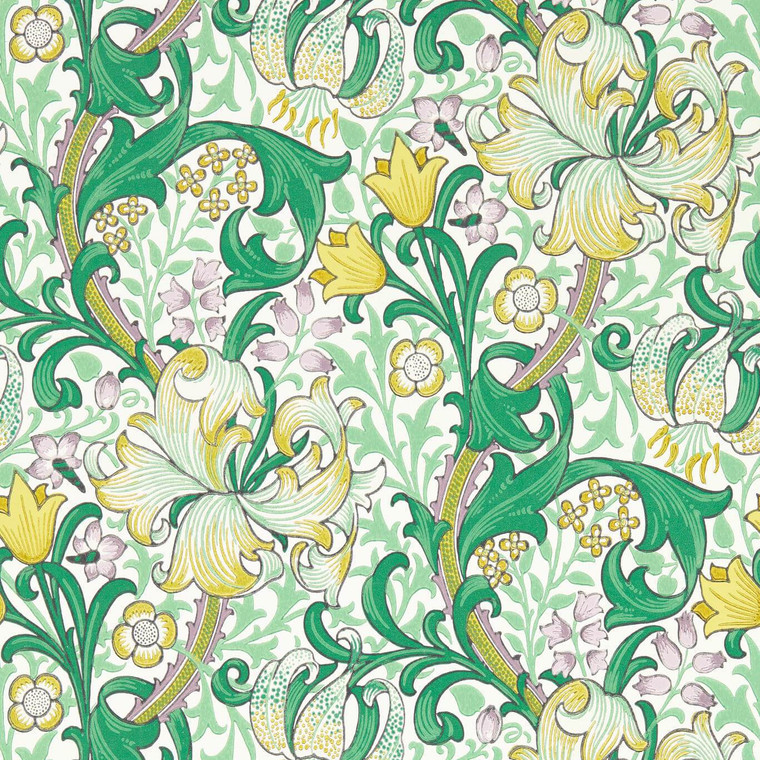 Morris & Co AARC510014 - Bedford Park Contemporary Floral Green Morris & Co. Wallpaper roll - luxury design for UK feature walls