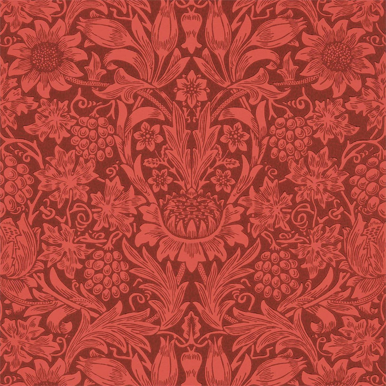 DBPW216960 - Queen Square  Contemporary Floral Red Morris & Co. Wallpaper