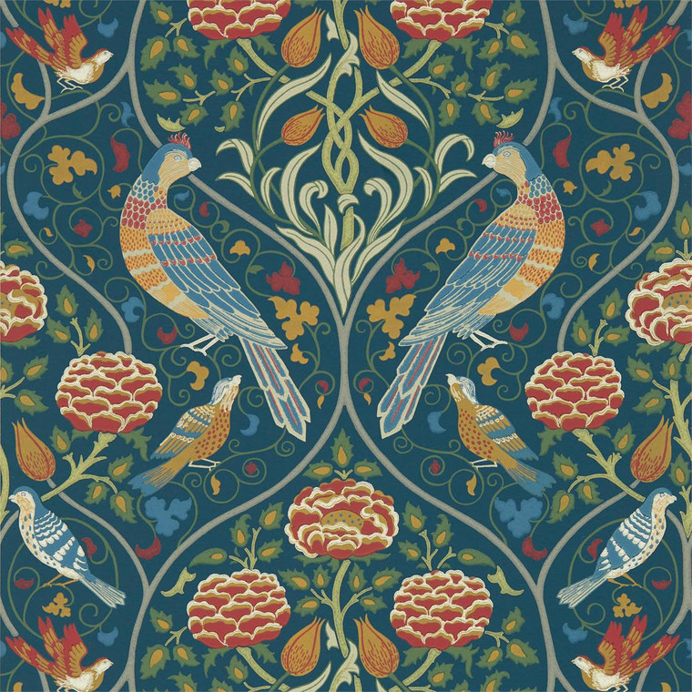 Morris & Co DMSW216686 - Melsetter Classic Floral Blue Morris & Co. Wallpaper roll - luxury design for UK feature walls