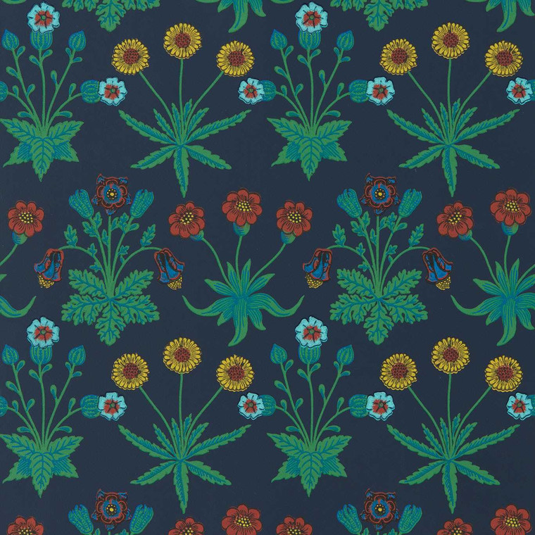 Morris & Co AARC510034 - Bedford Park Classic Floral Blue Morris & Co. Wallpaper roll - luxury design for UK feature walls