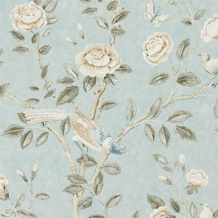 Sanderson DCPW216797 - Caspian Classic Floral White Sanderson Wallpaper roll - luxury design for UK feature walls