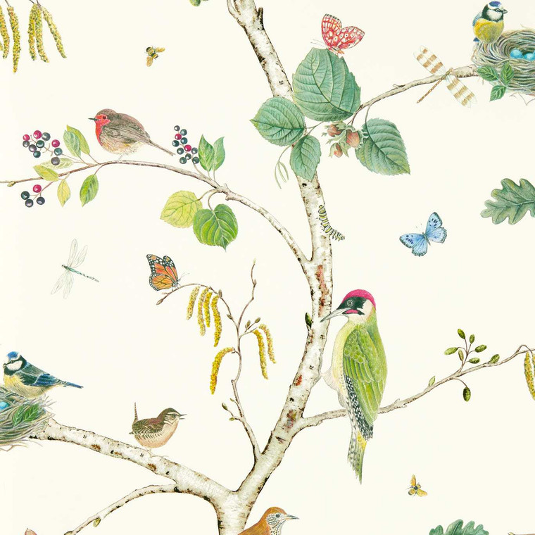 Sanderson DABW217230 - Arboretum Birds Brown Sanderson Wallpaper roll - luxury design for UK feature walls