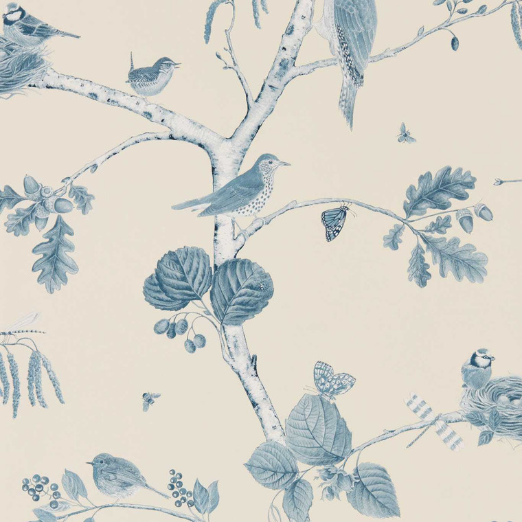 DWOW215705 - Country Woodland  Birds Blue Sanderson Wallpaper