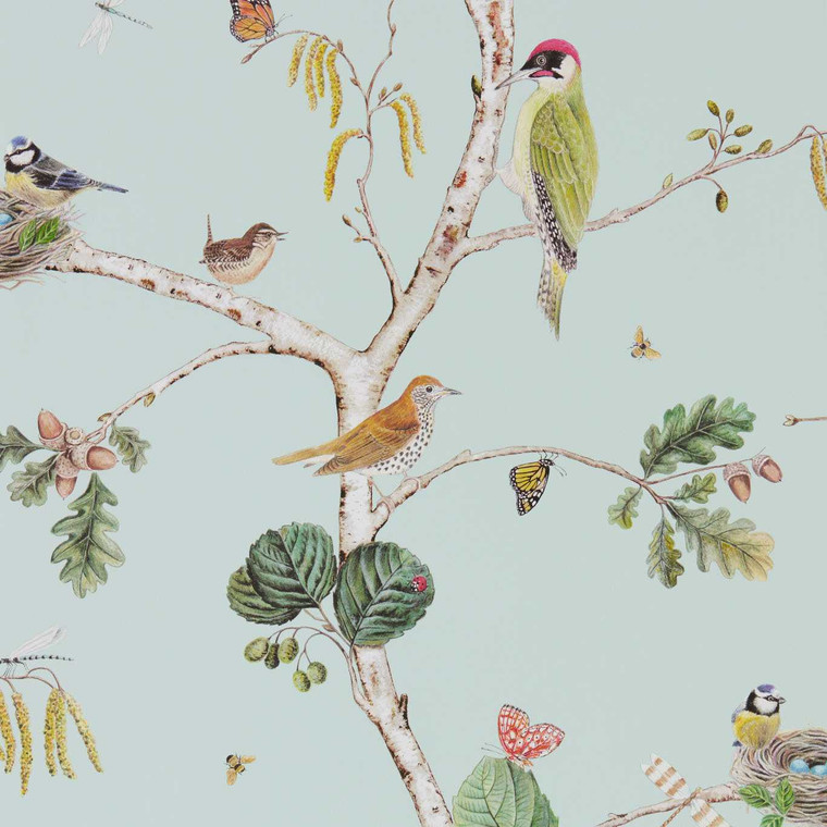 DWOW215706 - Arboretum  Birds Blue Sanderson Wallpaper