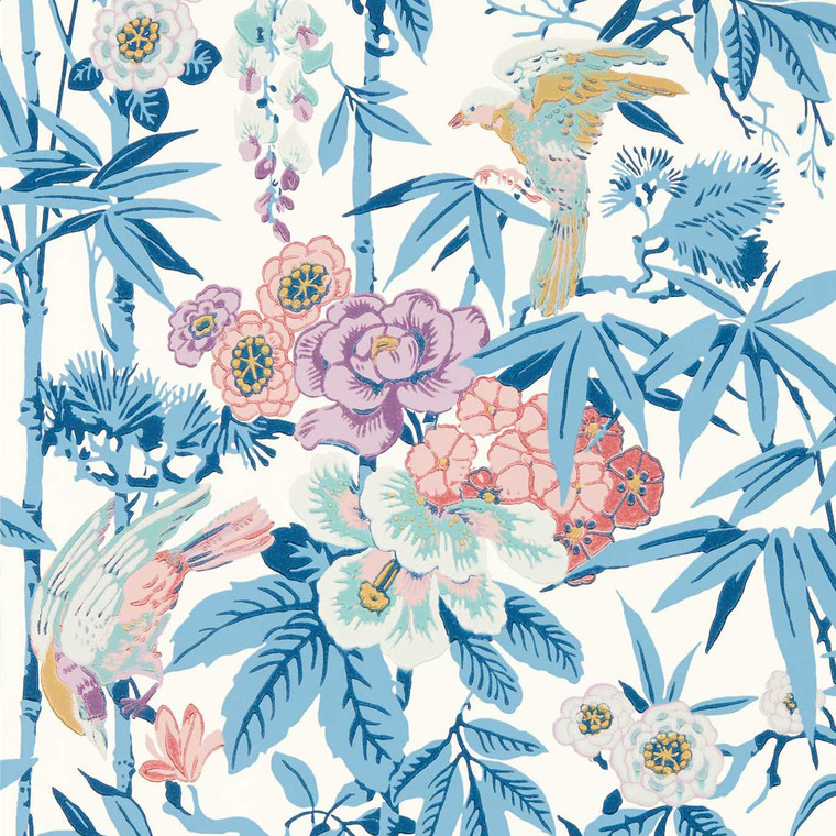 DWAW217129 - Water Garden  Birds Blue Sanderson Wallpaper