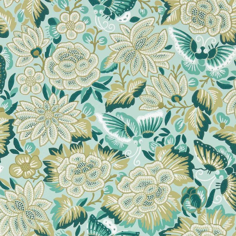 DWAW217118 - Water Garden  Contemporary Floral Green Sanderson Wallpaper