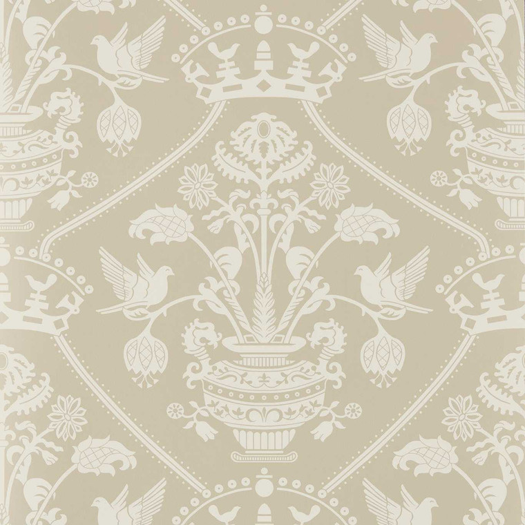 Sanderson DHIP217503 - Highgrove by Sanderson Damasks Neutral Sanderson Wallpaper roll - luxury design for UK feature walls