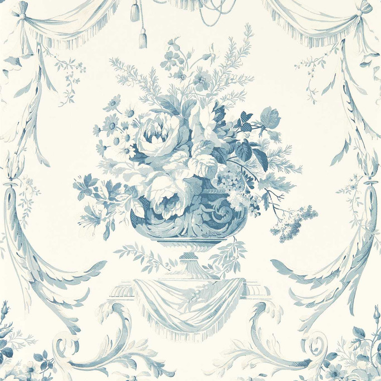 Sanderson DGDW217316 - Sanderson x Giles Deacon Classic Floral Blue Sanderson Wallpaper roll - luxury design for UK feature walls