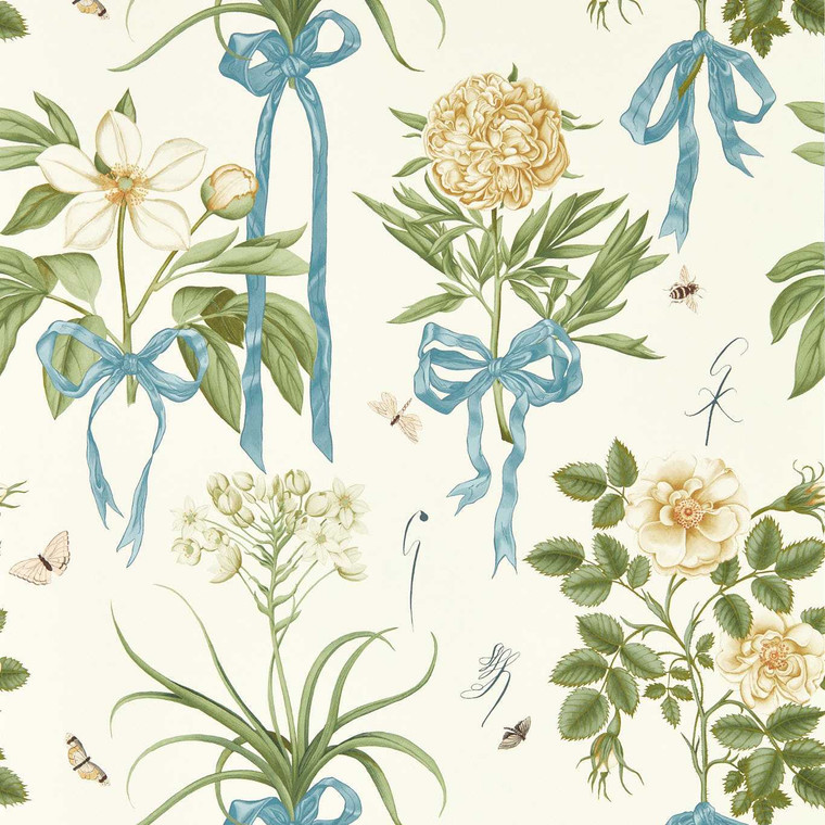 Sanderson DGDW217311 - Sanderson x Giles Deacon Classic Floral Blue Sanderson Wallpaper roll - luxury design for UK feature walls