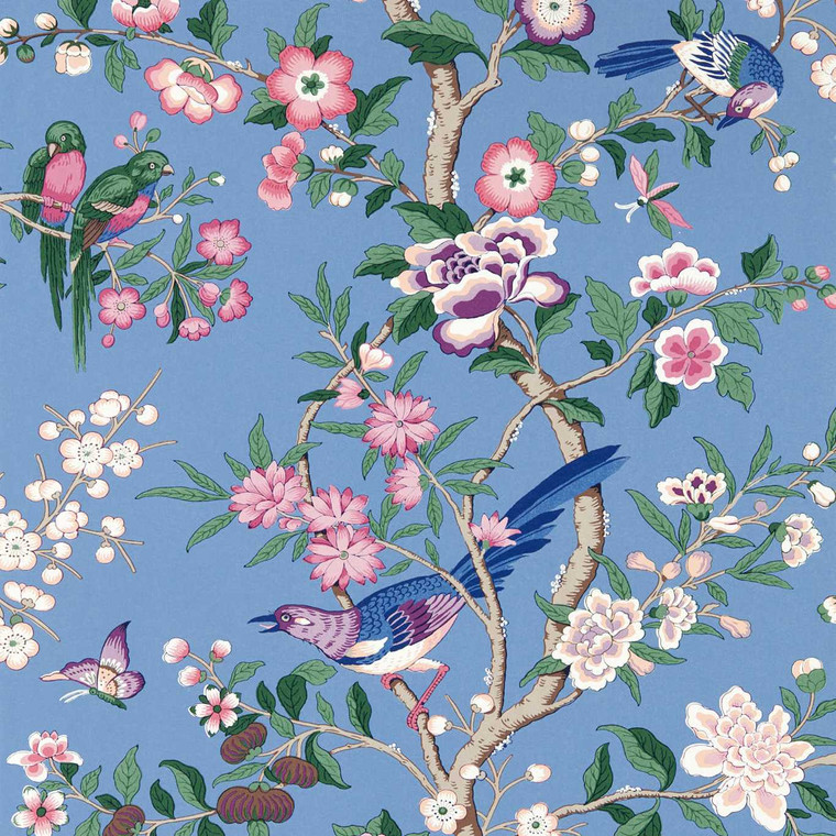 DWAW217111 - Water Garden  Leaves & Trees Blue Sanderson Wallpaper