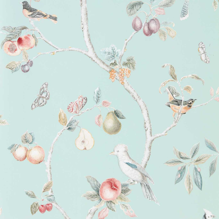 Sanderson DART216312 - Country Woodland Birds Blue Sanderson Wallpaper roll - luxury design for UK feature walls
