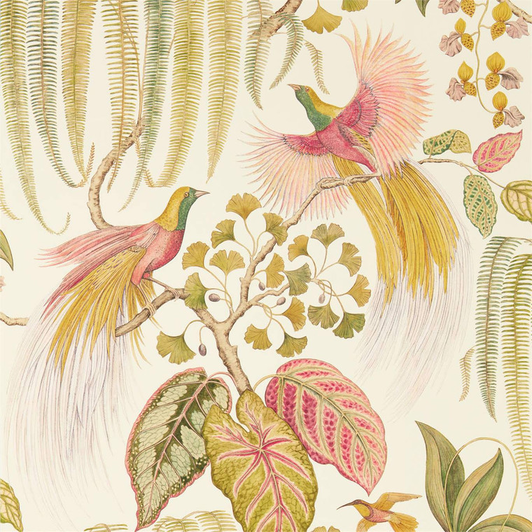 Sanderson DGLW216653 - Glasshouse Birds Green Sanderson Wallpaper roll - luxury design for UK feature walls