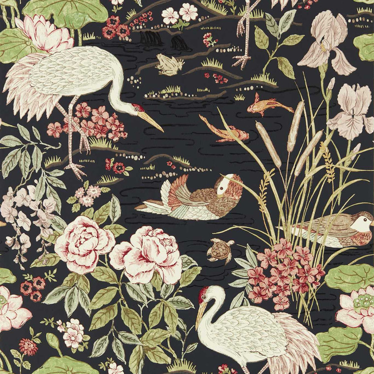 Sanderson DWAW217123 - Water Garden Animals Black Sanderson Wallpaper roll - luxury design for UK feature walls