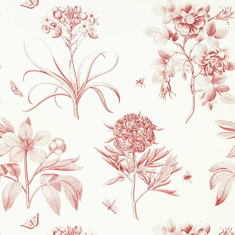 Sanderson DOSW217054 - Sanderson One Sixty Classic Floral Red Sanderson Wallpaper roll - luxury design for UK feature walls