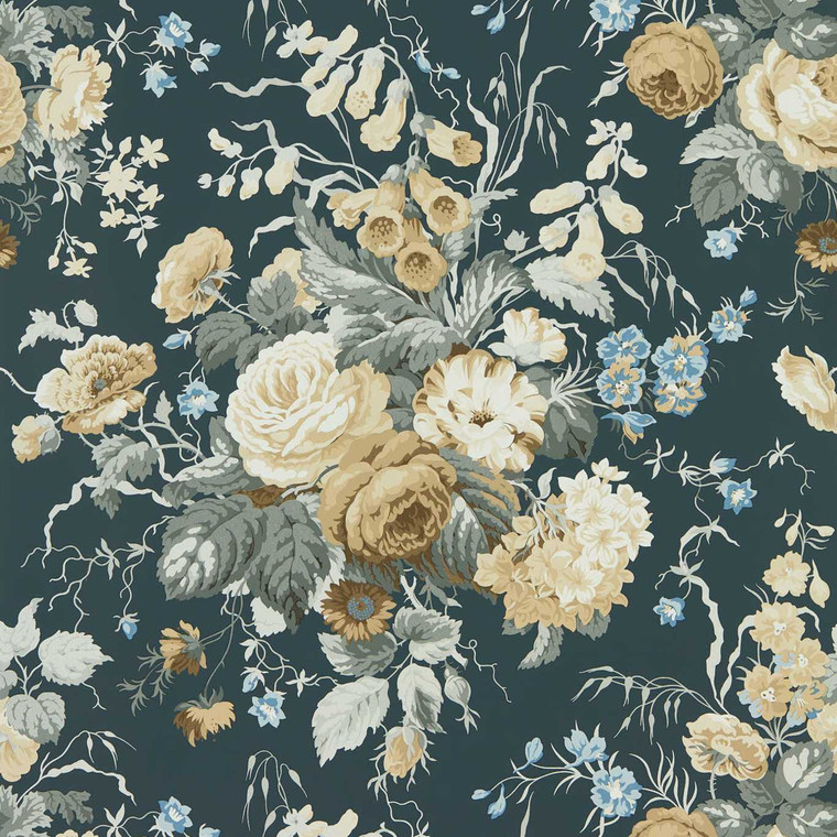 DOSW217048 - Sanderson One Sixty  Classic Floral Blue Sanderson Wallpaper