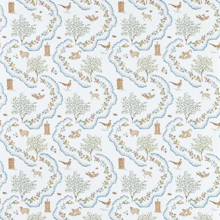 Sanderson DHIP217481 - Highgrove by Sanderson Animals Blue Sanderson Wallpaper roll - luxury design for UK feature walls