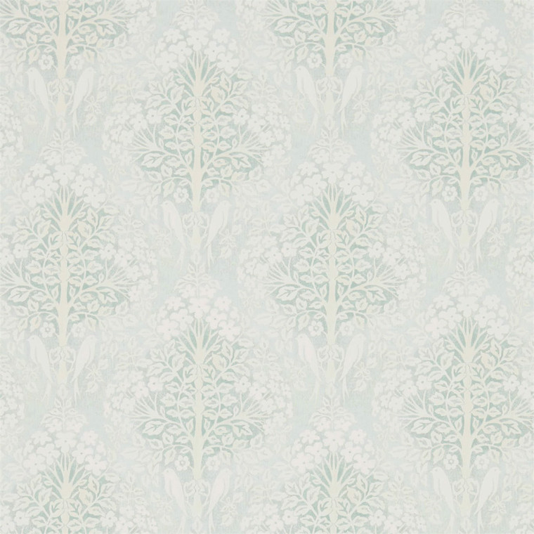Sanderson DDAM216399 - Chiswick Grove Birds Blue Sanderson Wallpaper roll - luxury design for UK feature walls