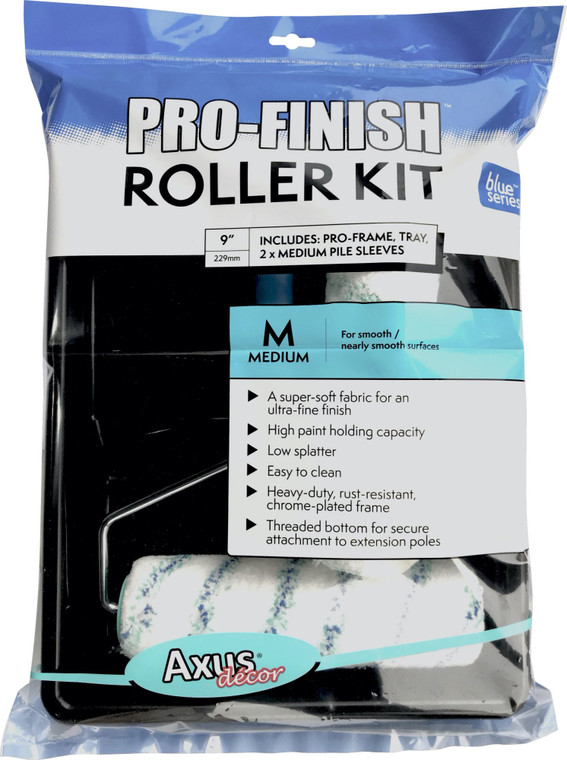 Axus - Pro-Finish Roller Kit (2 x Rollers, Tray & Frame) (blue series)