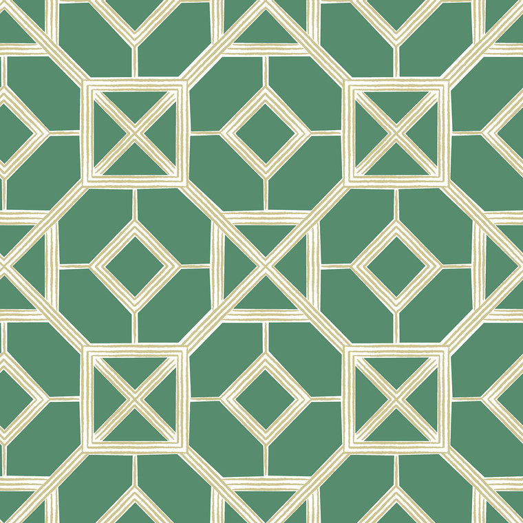 FD26410_Seychelles Art Deco lattice Mint green cream Fine Decor Wallpaper