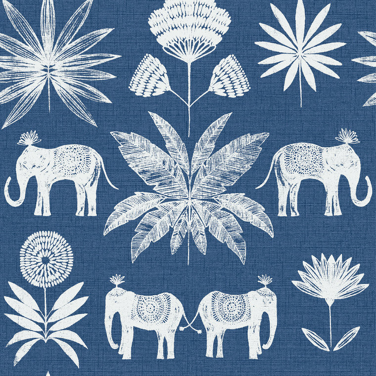 FD26436_Seychelles Whimsical safari motif Navy white Fine Decor Wallpaper