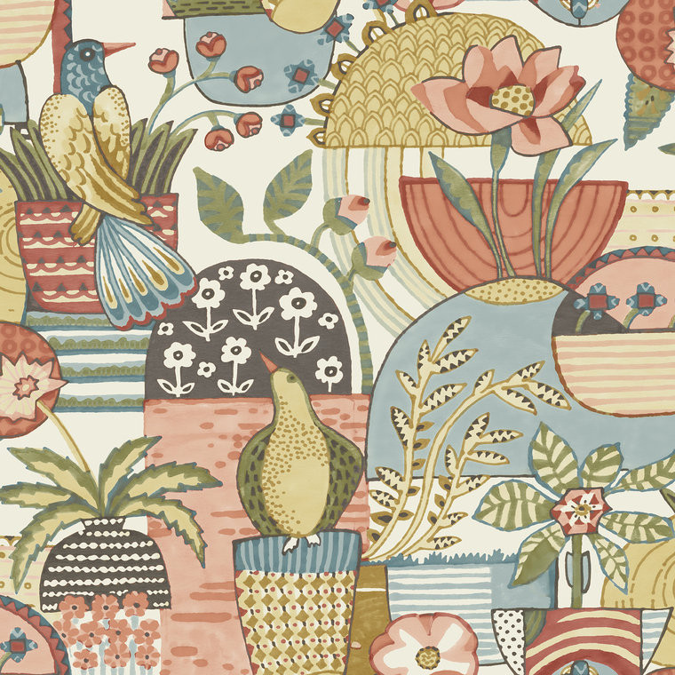 FD26556_Hannah Floral collage Coral blue green yellow Fine Decor Wallpaper
