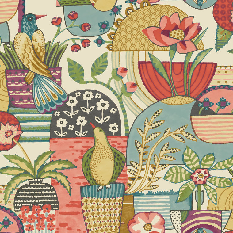 FD26558_Hannah Floral collage Navy blue coral green Fine Decor Wallpaper