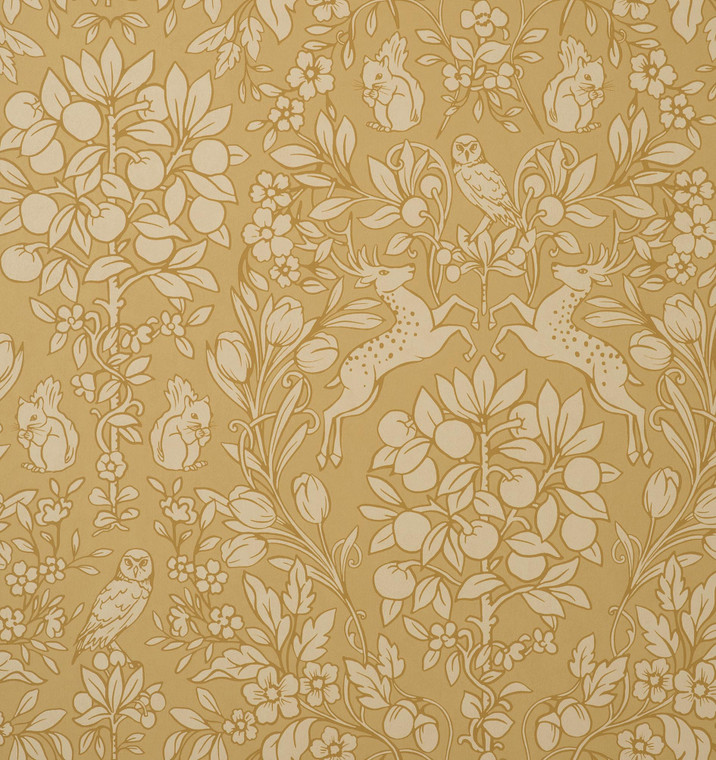 M1689_Crown Botanical, Earthy, Golden Gold Cream Tan Fine Decor Wallpaper