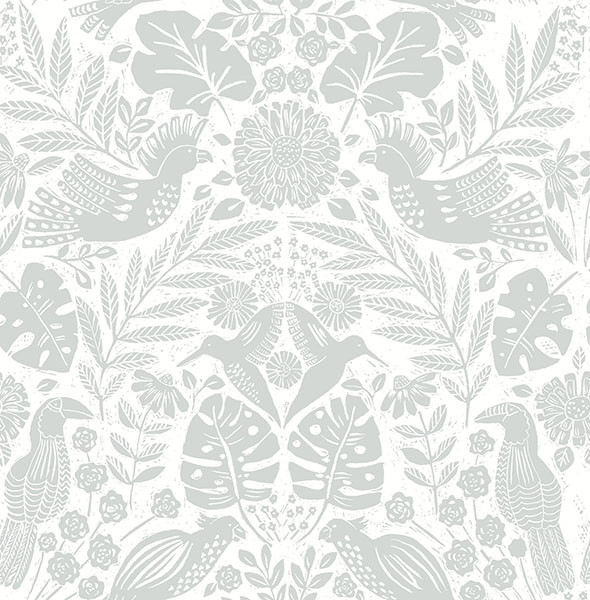 FD27001_Terrace Folk Birds Decorative light grey white Fine Decor Wallpaper