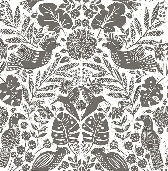 FD27004_Terrace Folk Birds Decorative green white Fine Decor Wallpaper
