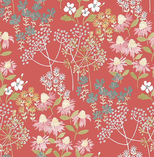 Fine Decor Terrace Meadow Floral Vibrant Red Pink Green Yellow Wallpaper FD27019