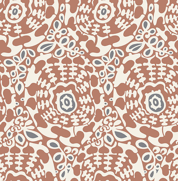 Fine Decor Terrace Stylized Folk Floral Terracotta Cream Grey Wallpaper FD27041