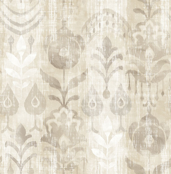 FD27015_Terrace Ikat Damask Soft beige taupe white Fine Decor Wallpaper