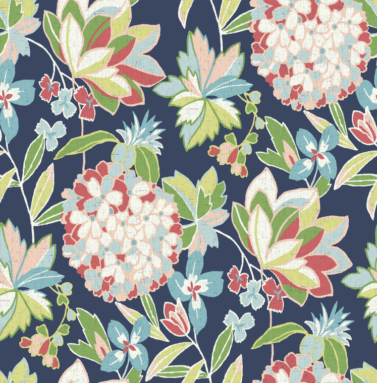 FD27224_Harmony Floral dense Blue Pink Green Fine Decor Wallpaper