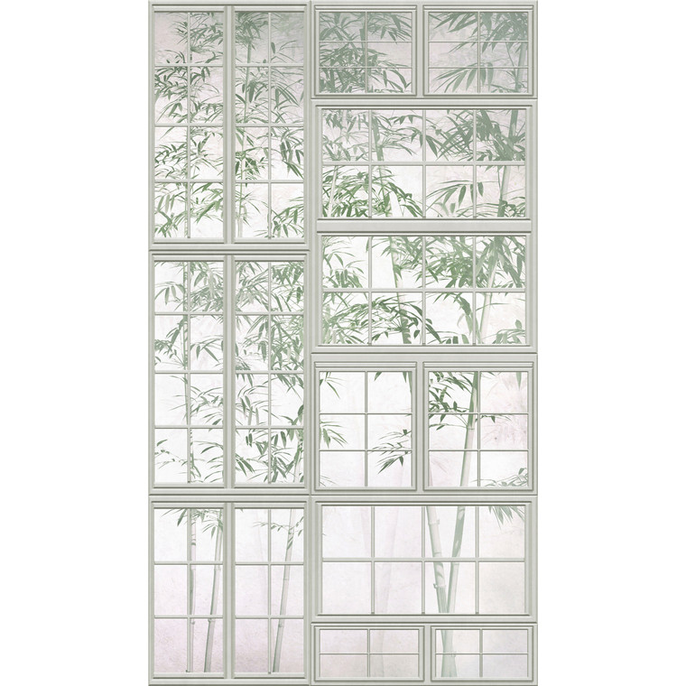WH45214M-Welcome Home Murals Tree Leaf Cream, Grey, Green Galerie Mural