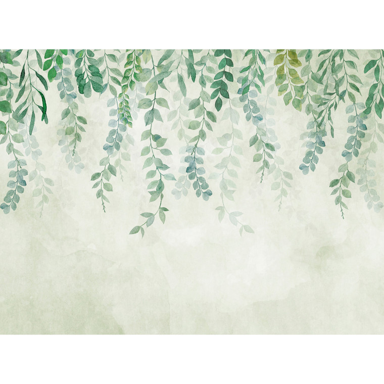 WH45272M-Welcome Home Murals Tree Leaf Cream, Grey, Green Galerie Mural