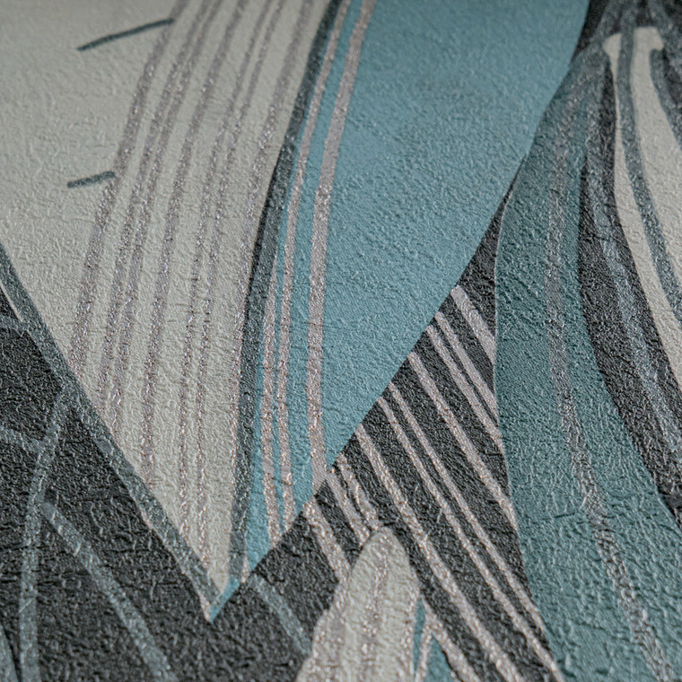 HZ62064-Horizon Tree Leaf Blue Grey Metallic Galerie Wallpaper