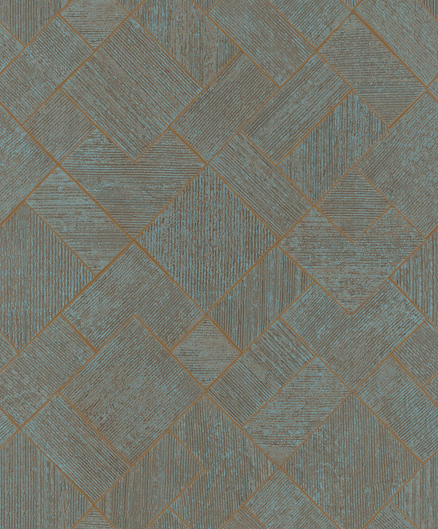 35512-Odyssey Tile Brick Stone Blue Copper Galerie Wallpaper