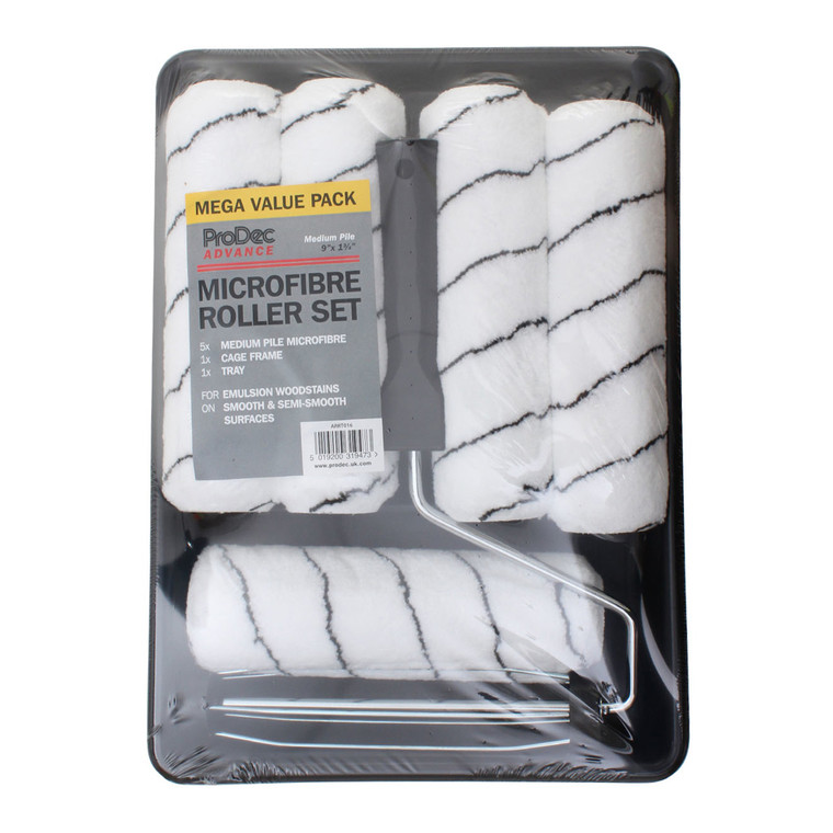Rodo - 9" x 1.75" 5 sleeve Microfibre Roller Kit - Plastic Handle