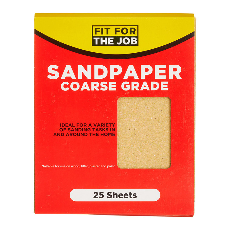 Fit For The Job 25 Large A4 Size Sheets Coarse Grade Sandpaper (FFJASP25C)