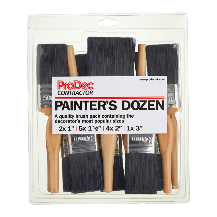ProDec Contractor Painter's Dozen Trade Paint Brush Set for Emulsion, Gloss and Satin Paints