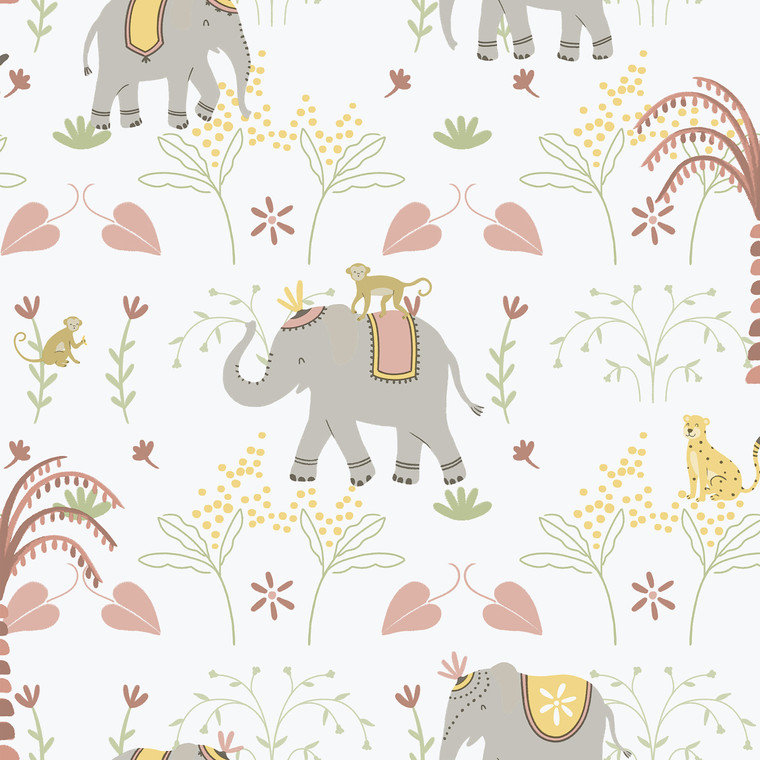 285-4 - Bambino Elefun Grey Green Pink Galerie Wallpaper