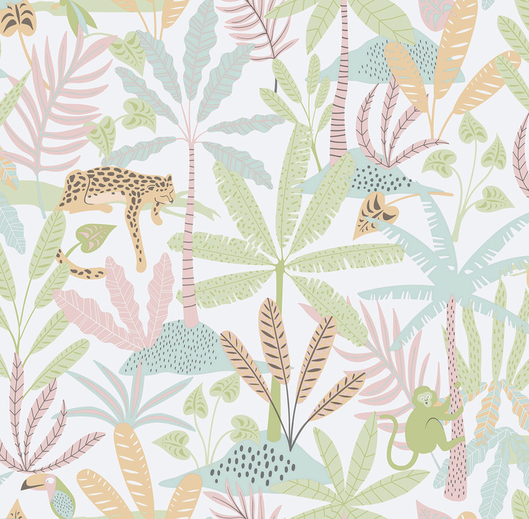286-1 - Bambino Jungly Pink Blue Green Galerie Wallpaper