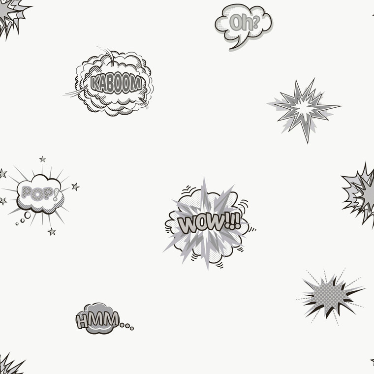 G78579 - Kids and Teens Pop Art Silver Grey Black Galerie Wallpaper