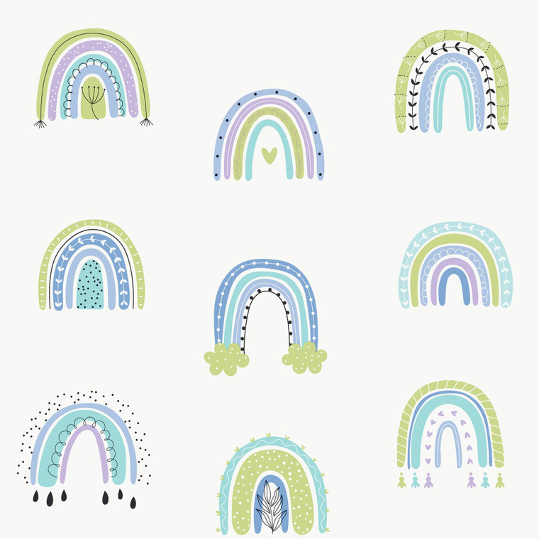 G78585 - Kids and Teens Rainbo-Ho Blue Green Purple Lilac Galerie Wallpaper