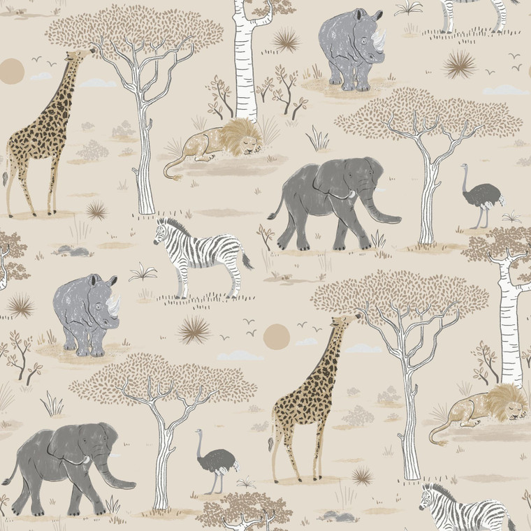 G78588 - Kids and Teens Savannah Beige Silver Grey Galerie Wallpaper