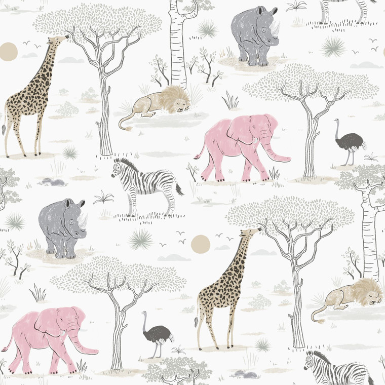 G78589 - Kids and Teens Savannah Silver Grey Beige Pink Galerie Wallpaper