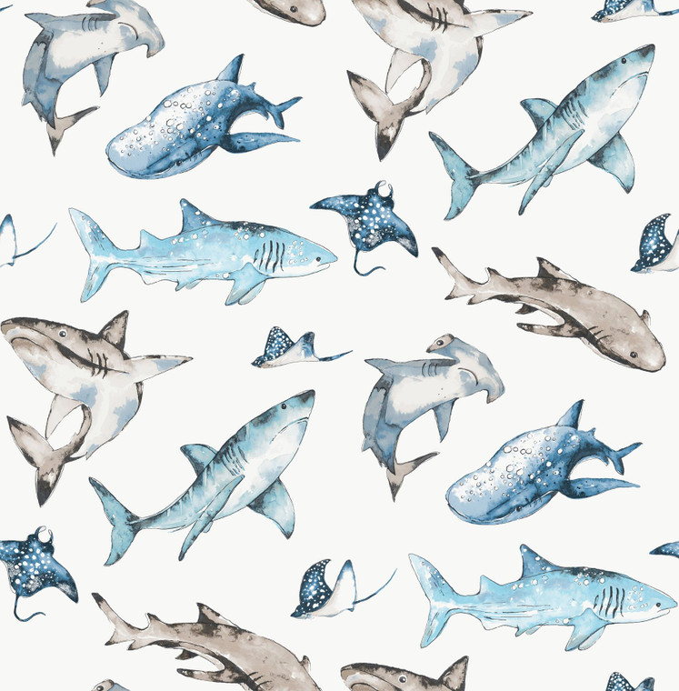 G78592 - Kids and Teens Sharks Blue Beige Galerie Wallpaper