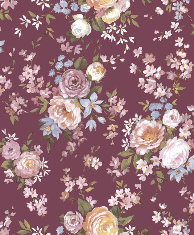 8312 - Blooming Garden Rose Victoria Garden Red Blue Galerie Wallpaper