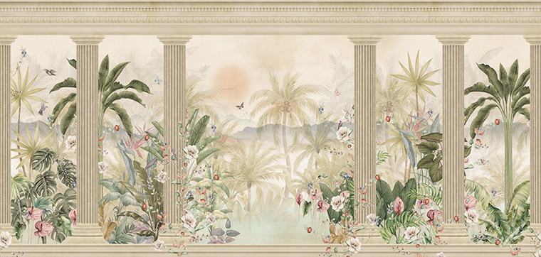 BB30193 - Bombay Design Floral Beige Green Galerie Wallpaper Mural
