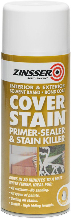 Zinsser Cover Stain White Matt Wall & Ceiling Primer 400ml Aerosol Spray 